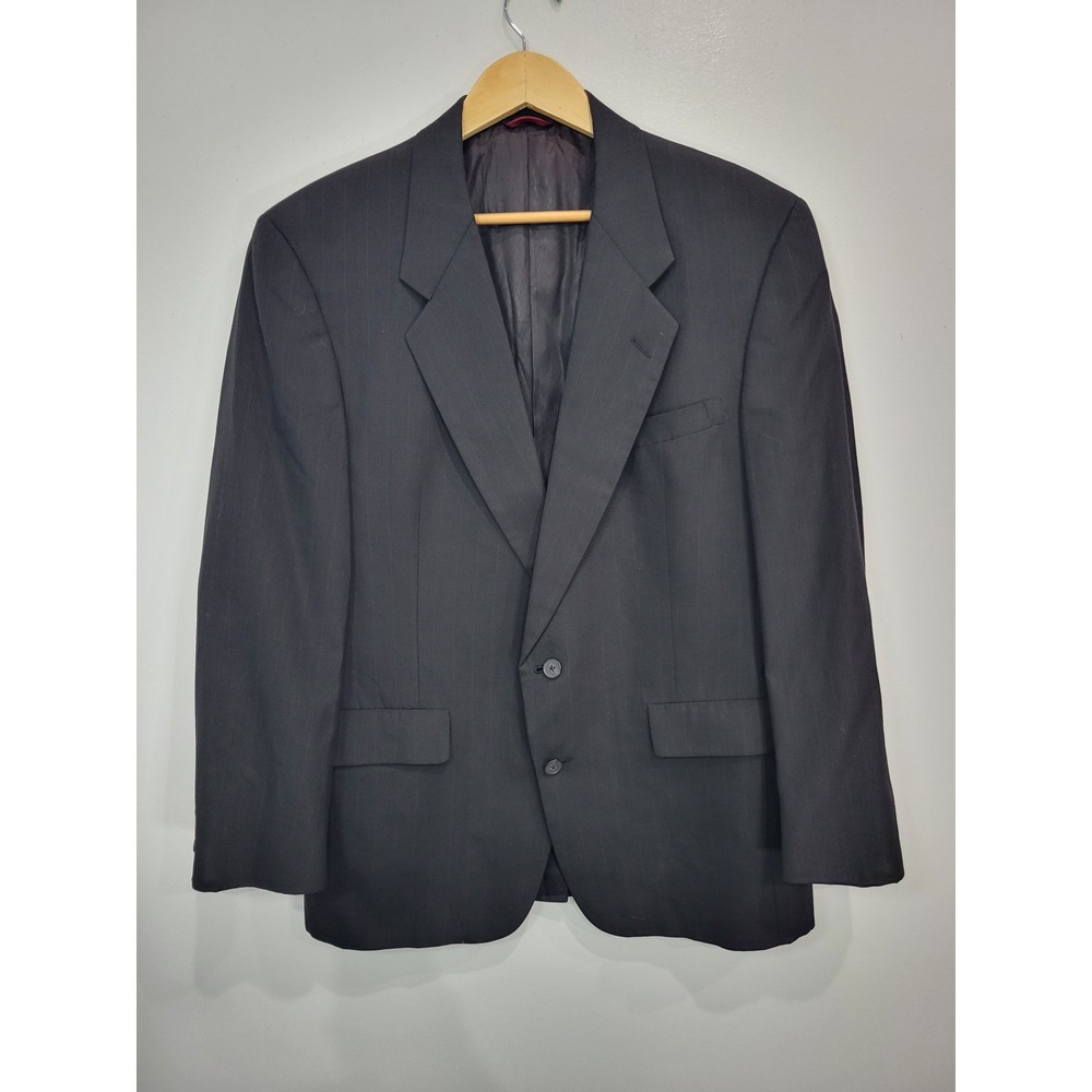 Hart Schaffner Marx Black‎ Pinstripe Wool Blend Suit Jacket Blazer Dillard's 42R